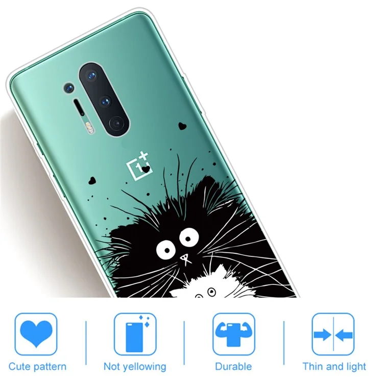 Impressão de Padrões Transparente TPU Soft Telefone Back Shell Para OnePlus 8 Pro - Animal Preto e Branco