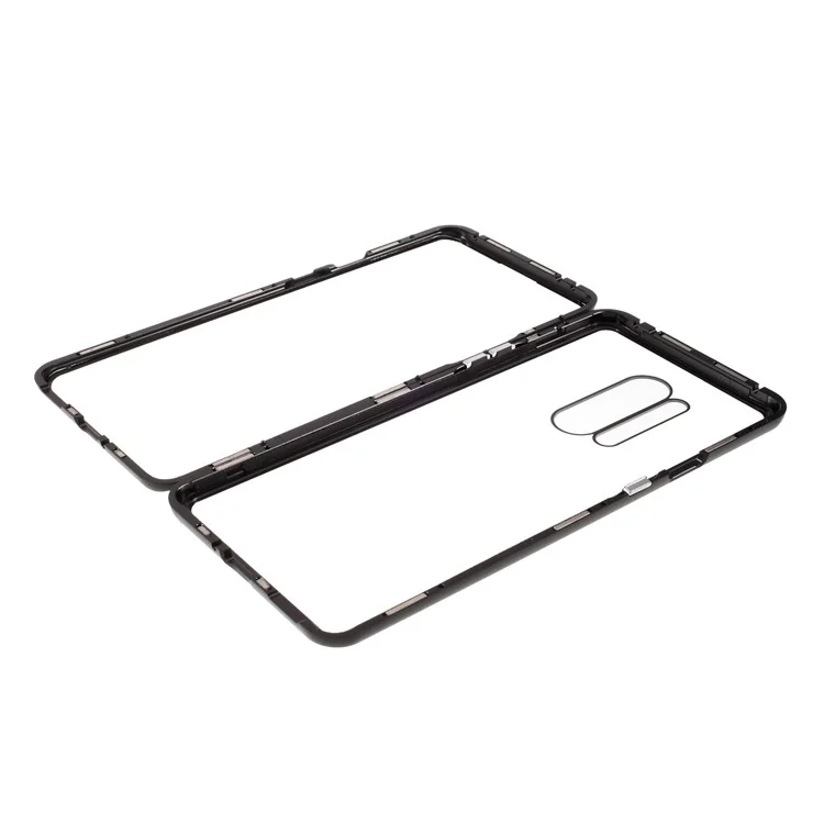 Detachable Metal Magnetic Frame + Tempered Glass Front Back Case Protection Shell for OnePlus 8 Pro - Black