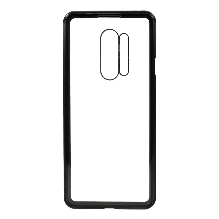 Detachable Metal Magnetic Frame + Tempered Glass Front Back Case Protection Shell for OnePlus 8 Pro - Black