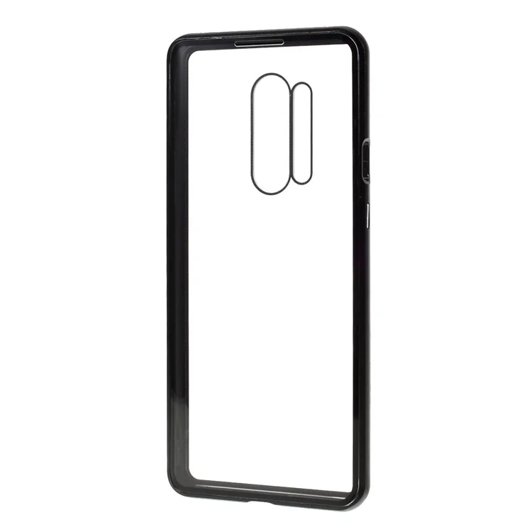 Detachable Metal Magnetic Frame + Tempered Glass Front Back Case Protection Shell for OnePlus 8 Pro - Black