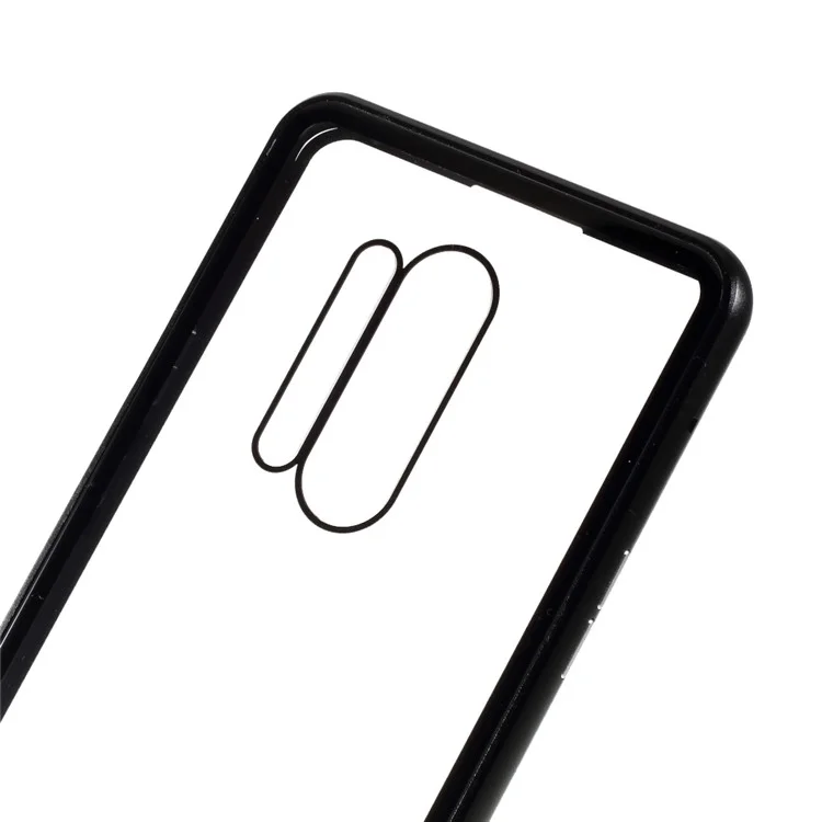 Detachable Metal Magnetic Frame + Tempered Glass Front Back Case Protection Shell for OnePlus 8 Pro - Black