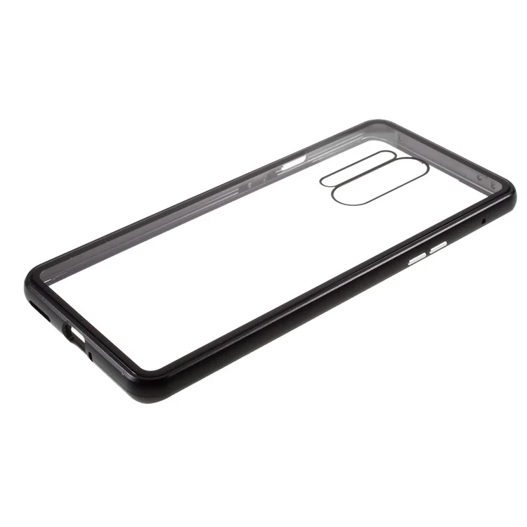 Detachable Metal Magnetic Frame + Tempered Glass Front Back Case Protection Shell for OnePlus 8 Pro - Black