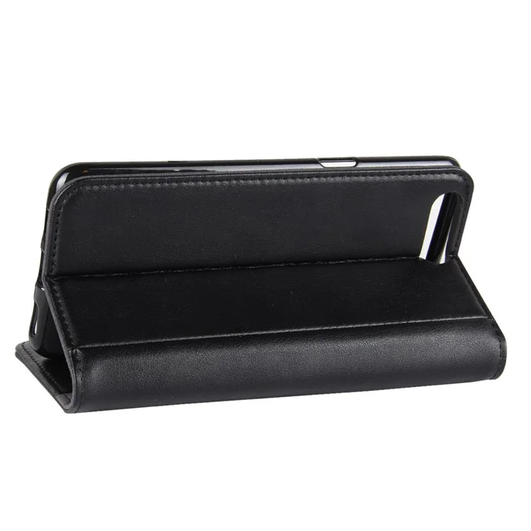 Genuine Split Leather Wallet Phone Shell with Stand for OnePlus 5 - Black