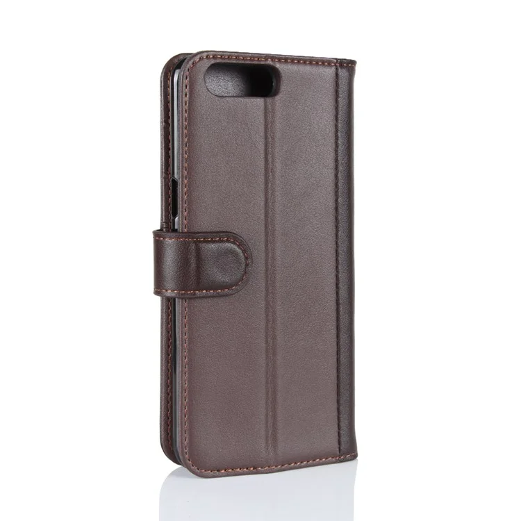 For OnePlus 5 Phone Cases Genuine Split Leather Wallet Mobile Cover Stand - Coffee