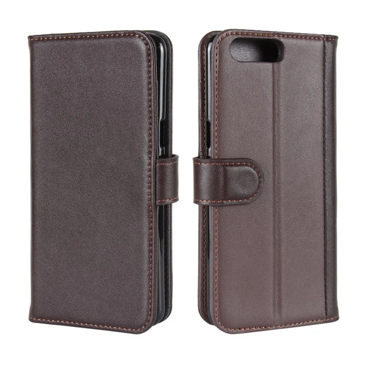 Genuine Split Leather Wallet Phone Cover with Stand for OnePlus 5 - Coffee