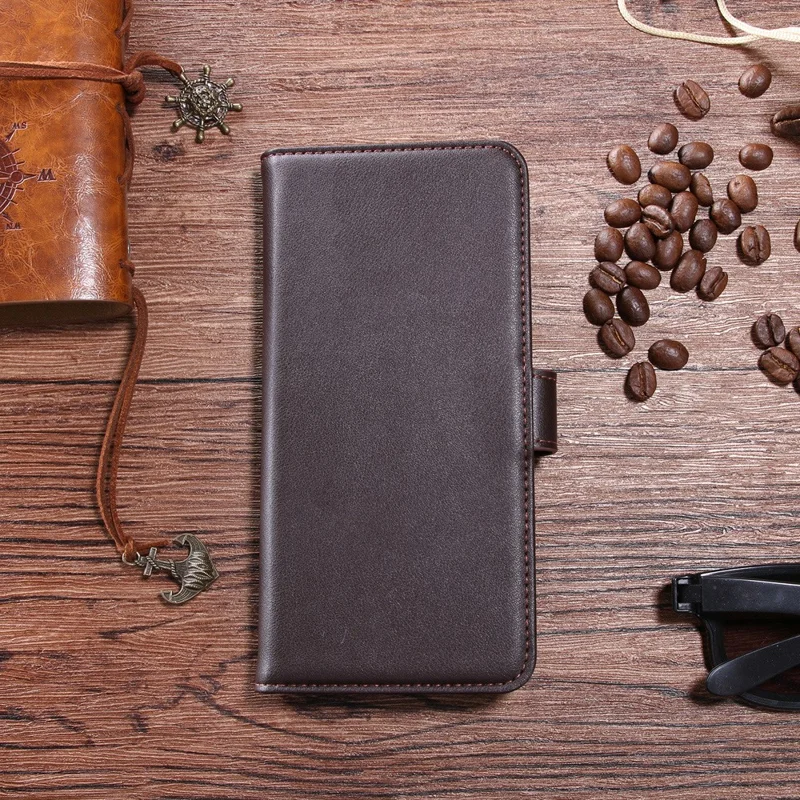 Genuine Split Leather Wallet Phone Cover with Stand for OnePlus 5 - Coffee