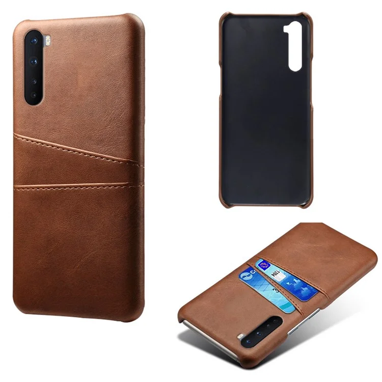 KSQ para OnePlus Nord Caso de Slots Duplos de Cartão Couro PU + PC Camadas Duplas Proteção Resistente a Choques de Uso Intensivo - Marrom