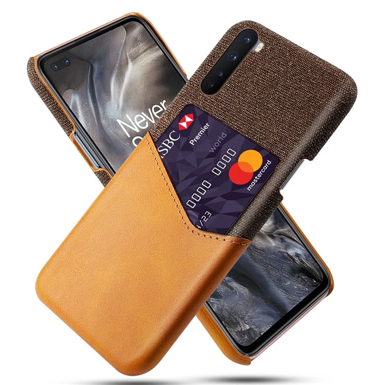 Pano do Suporte Para Cartão KSQ + po do Celular Com Revestimento de Couro PU Para OnePlus Nord - Castanho