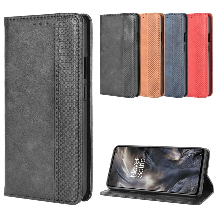 Auto-absorbed Retro Leather Wallet Phone Case for OnePlus Nord - Black