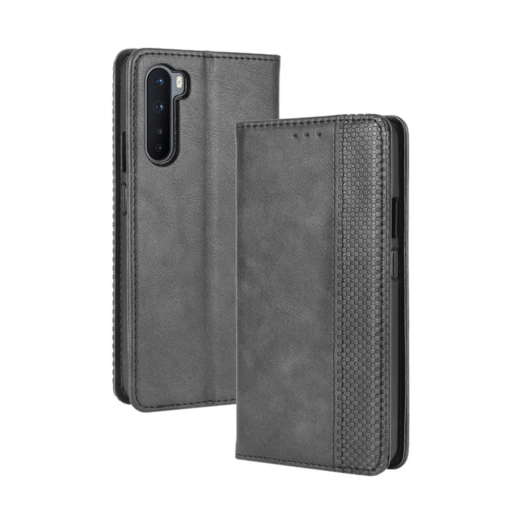 Auto-absorbed Retro Leather Wallet Phone Case for OnePlus Nord - Black