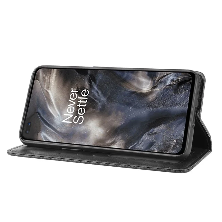 Carteira de Couro Retrô Absorvida Automaticamente para OnePlus Nord - Preto