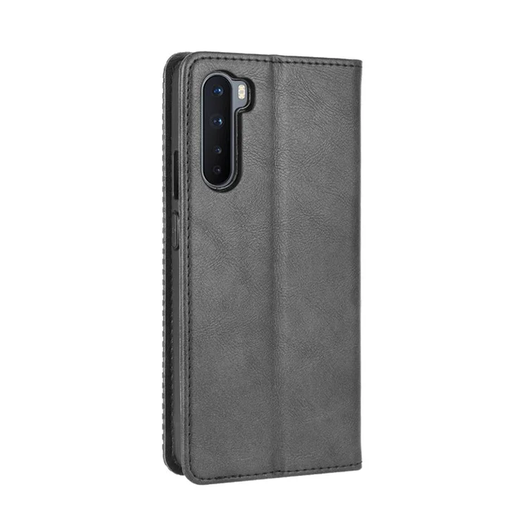 Auto-absorbed Retro Leather Wallet Phone Case for OnePlus Nord - Black