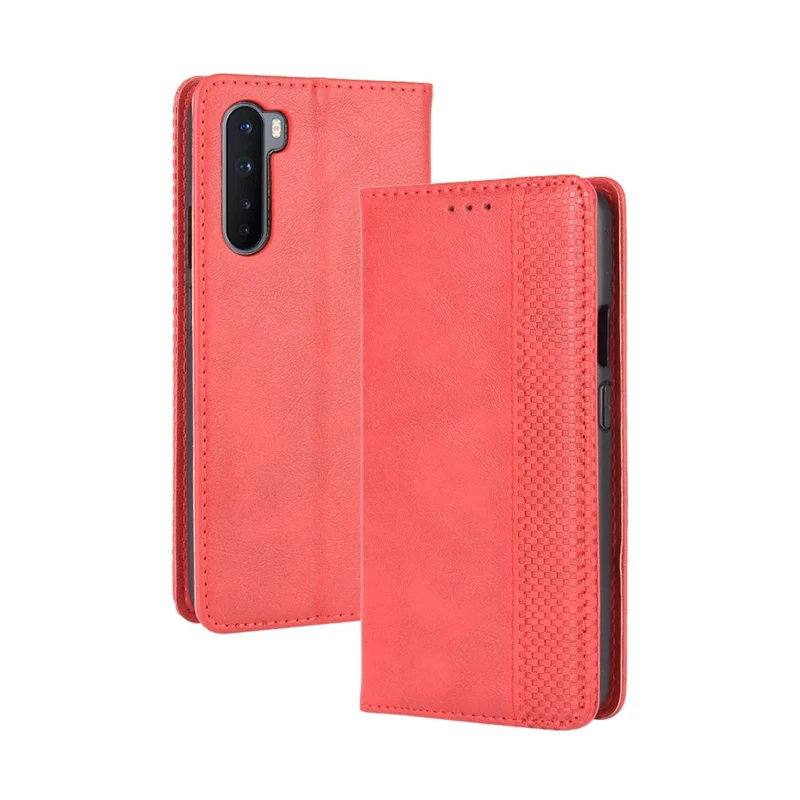 Auto-absorbed Retro Leather Wallet Phone Case for OnePlus Nord - Red