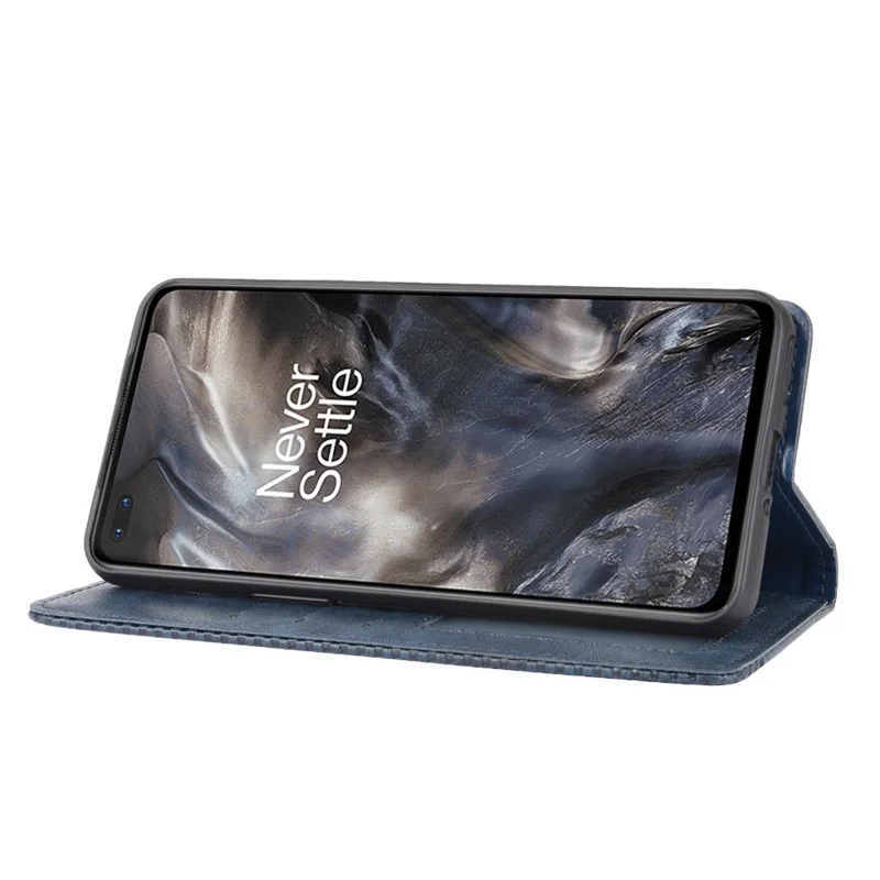 جراب هاتف جلد ريترو بمحفظة ومغناطيس تلقائي لهاتف OnePlus Nord - أزرق