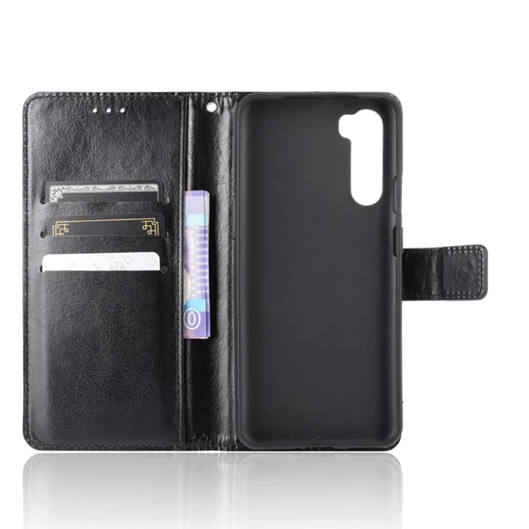 Crazy Horse Wallet Stand Leather Case with Strap for OnePlus Nord - Black