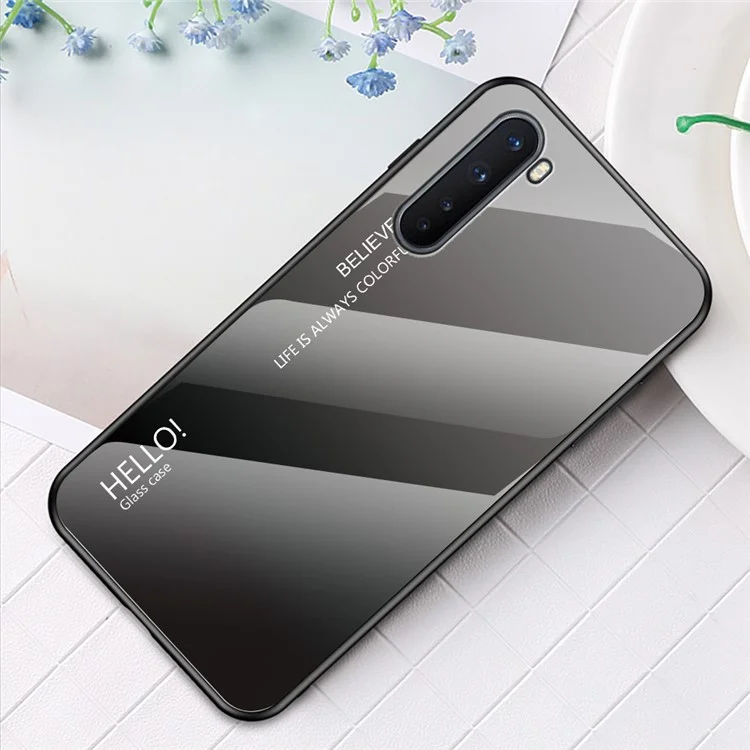Gradient Color Tempered Glass + PC + TPU Hybrid Shell Protection Case for OnePlus Nord - Grey / Black