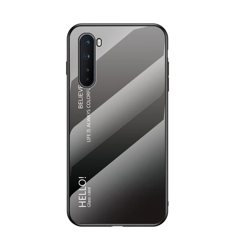 Gradient Color Tempered Glass + PC + TPU Hybrid Shell Protection Case for OnePlus Nord - Grey / Black