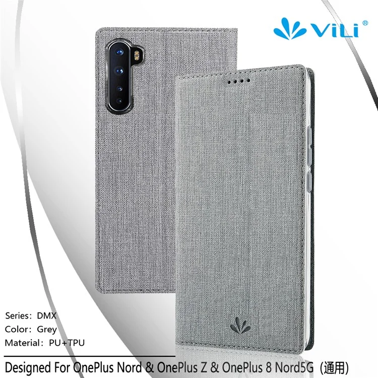 VILI DMX Cross Texture Leather Stand Shell Case for OnePlus Nord/Z/8 Nord 5G - Grey