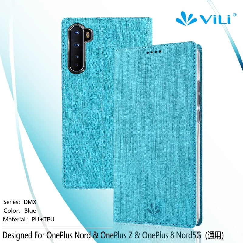 VILI DMX Cross Texture Leather Stand Shell Case for OnePlus Nord/Z/8 Nord 5G - Blue