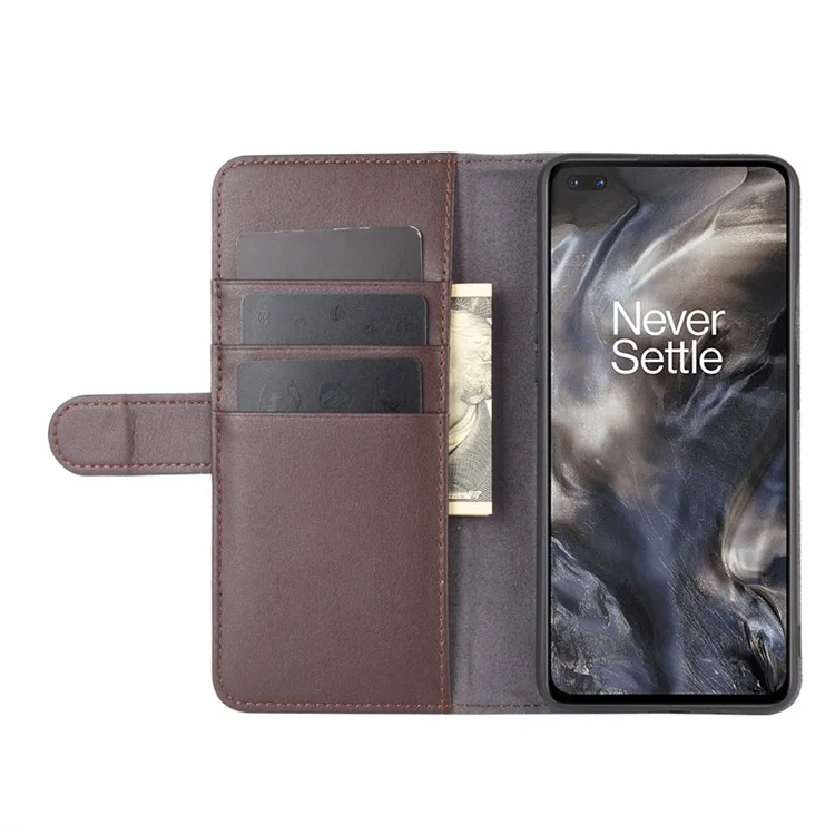 Guscio in Pelle Diviso Con Portafoglio a Velo Multi-card e Custodia Per Telefono Per OnePlus Nord - Marrone