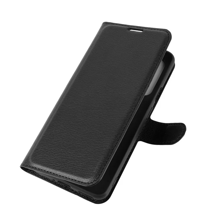 Capa de Telefone Móvel de Couro com Textura de Lichia para OnePlus Nord Ajustável e Dobrável - Preto