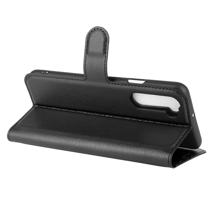 Capa de Telefone Móvel de Couro com Textura de Lichia para OnePlus Nord Ajustável e Dobrável - Preto