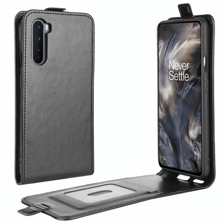 Capa de Couro Vertical Flip Crazy Horse Skin para OnePlus Nord - Preto