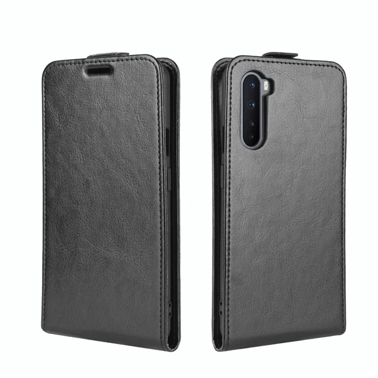 Crazy Horse Skin Vertical Flip Cover Leather Phone Case for OnePlus Nord - Black