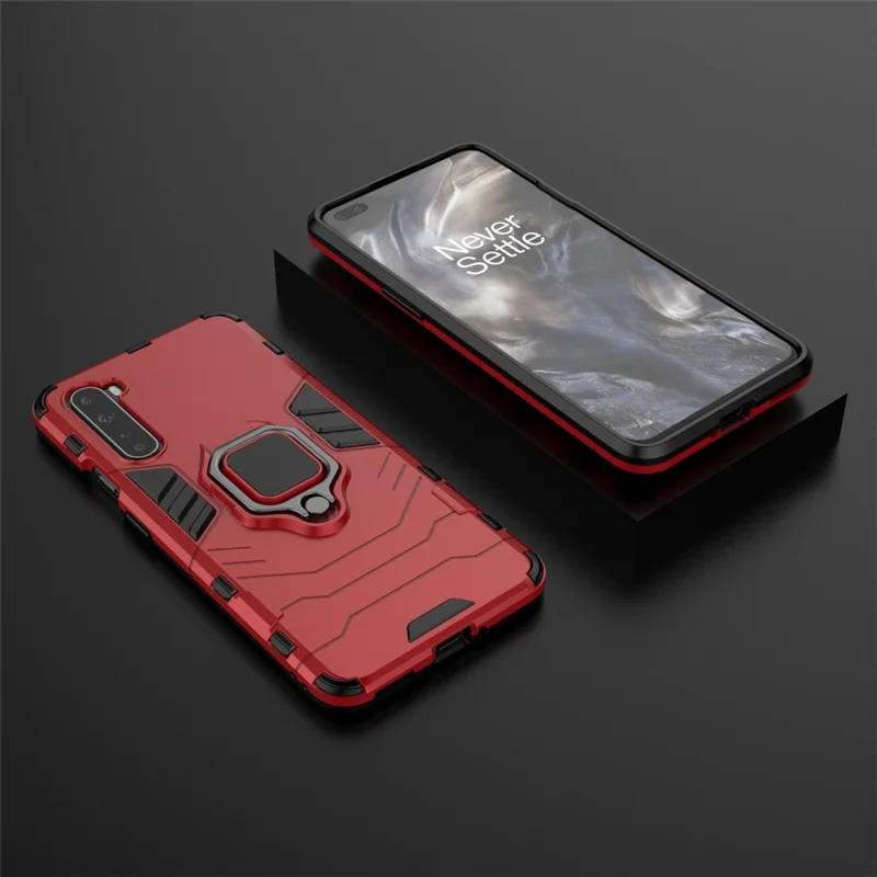 PC + TPU Shell with Finger Ring Holder Kickstand Cover for OnePlus Nord - Red