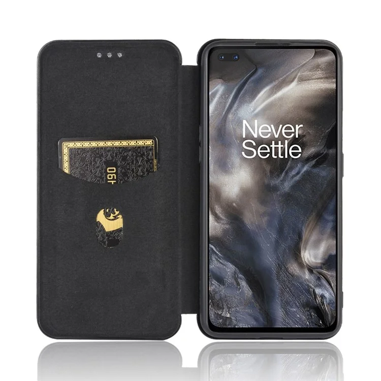 Kohlefaser-Textur-Leder Auto-absorbierendes Telefongehäuse für OnePlus Nord - Schwarz