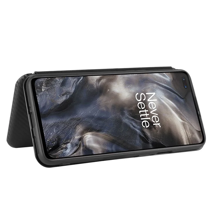Kohlefaser-Textur-Leder Auto-absorbierendes Telefongehäuse für OnePlus Nord - Schwarz
