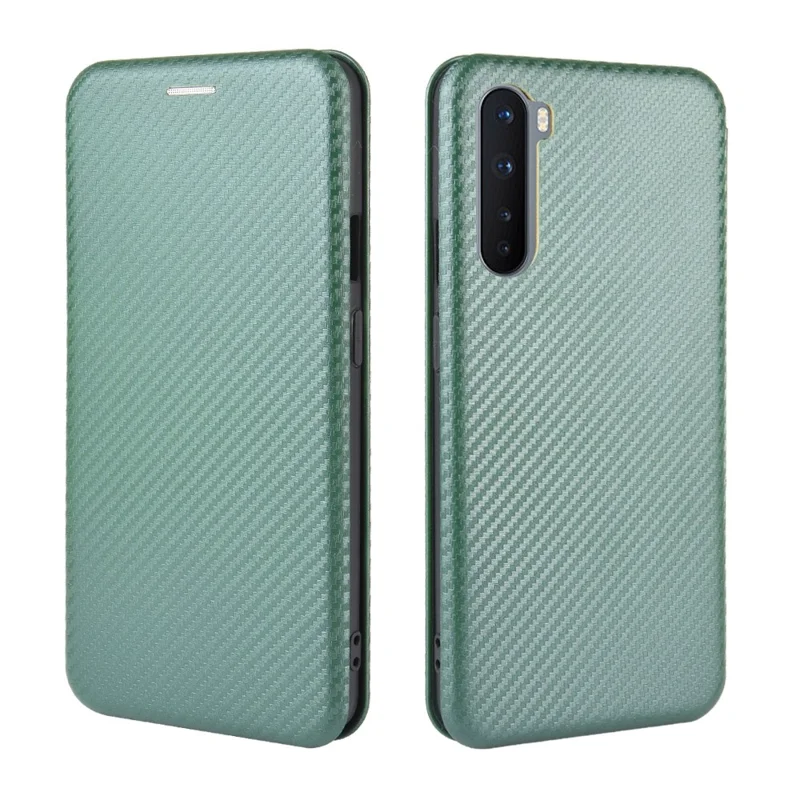 Carbon Fiber Texture Leather Auto-absorbed Phone Casing for OnePlus Nord - Green