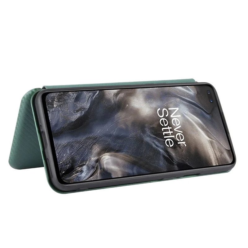 Carbon Fiber Texture Leather Auto-absorbed Phone Casing for OnePlus Nord - Green