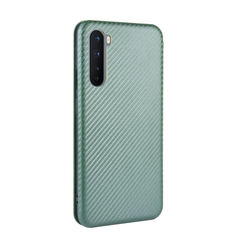 Carbon Fiber Texture Leather Auto-absorbed Phone Casing for OnePlus Nord - Green