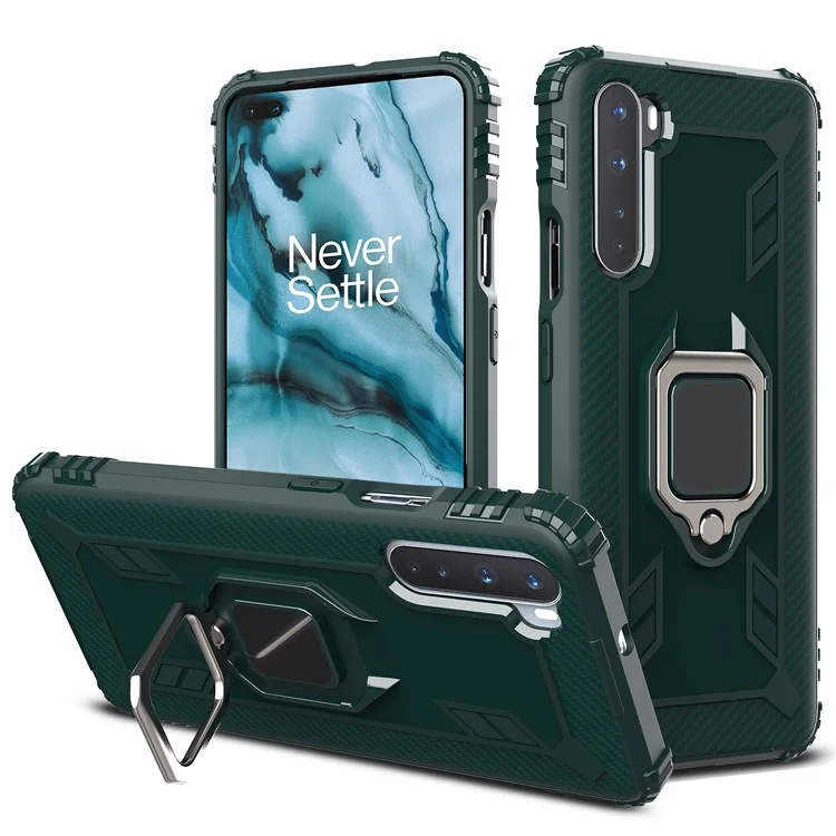 Capa de Telefone TPU Finger Ring com Folha Magnética para OnePlus Nord - Verde