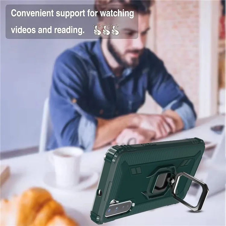 Capa de Telefone TPU Finger Ring com Folha Magnética para OnePlus Nord - Verde