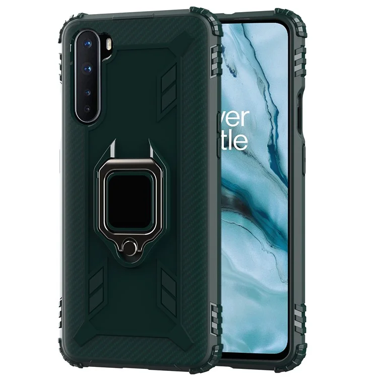 Capa de Telefone TPU Finger Ring com Folha Magnética para OnePlus Nord - Verde