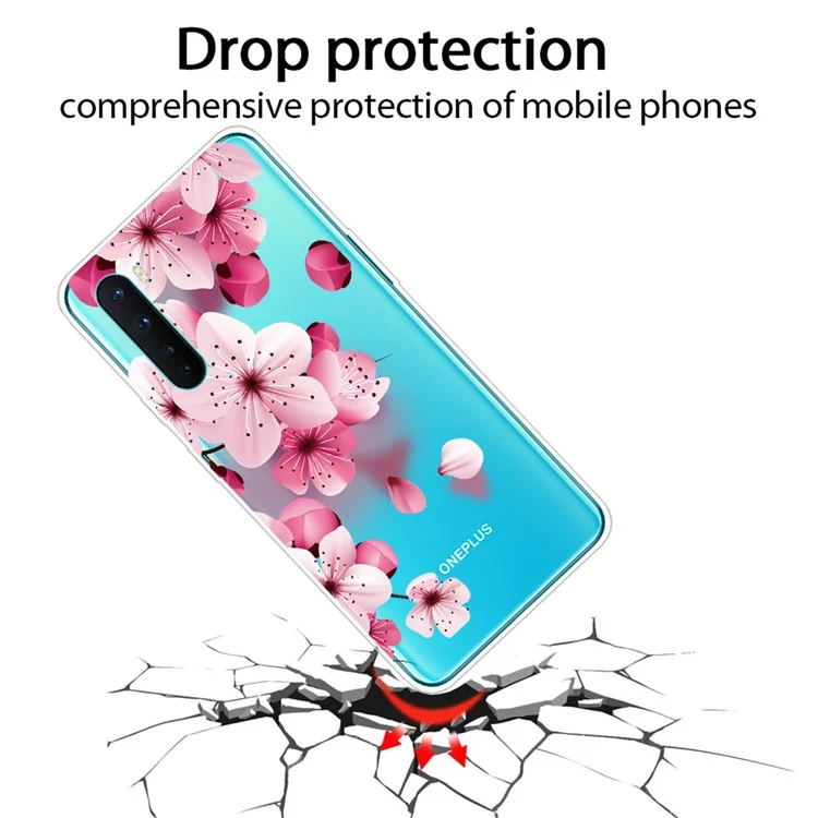 Printing Skin Soft TPU Cell Phone Shell for OnePlus Nord - Pink Flower