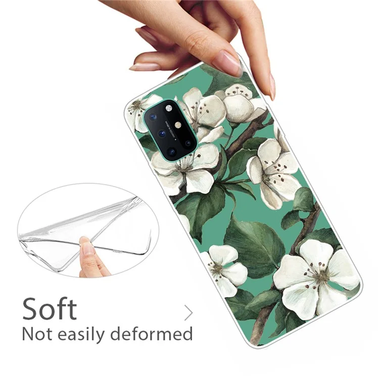 Pattern Printing Flexible TPU Back Protection Cover for OnePlus 8T - White Flower