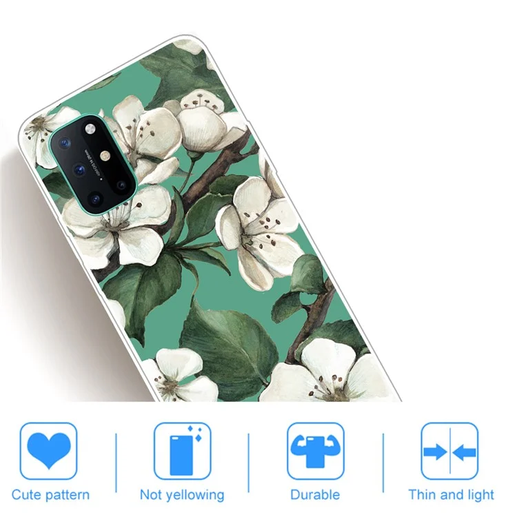 Pattern Printing Flexible TPU Back Protection Cover for OnePlus 8T - White Flower