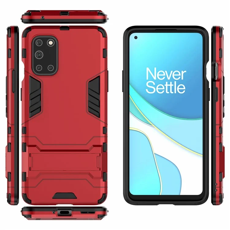 2 in 1 PC + TPU Mobile Phone Cover with Kickstand for OnePlus 8T - Red