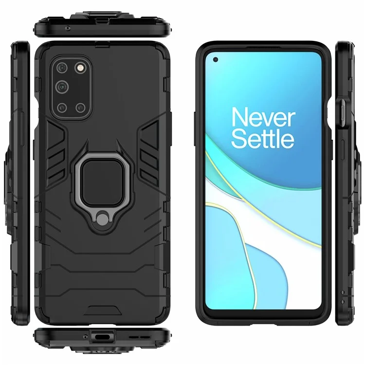 Finger Ring Holder Kickstand PC + TPU Cell Phone Case for OnePlus 8T - Black