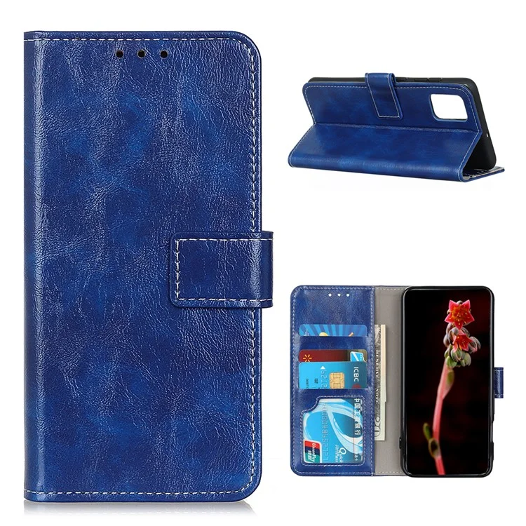 Leather Cover for OnePlus 8T Cover Crazy Horse Texture Wallet Stand Shell - Blue