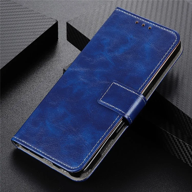 Leather Cover for OnePlus 8T Cover Crazy Horse Texture Wallet Stand Shell - Blue