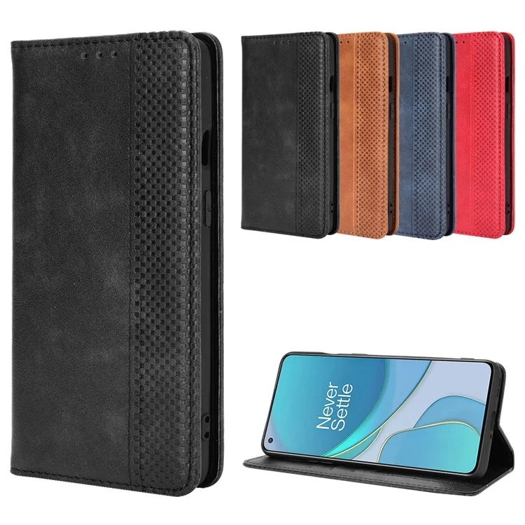 Magnetic Vintage Style Case for OnePlus 8T Wallet Stand Leather Phone Cover - Black