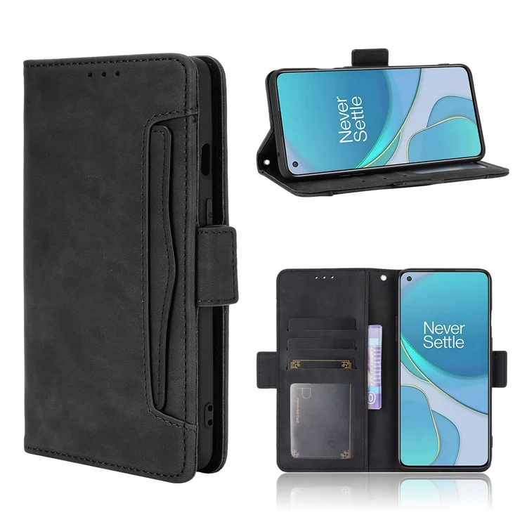 Funda de billetera de cuero con ranuras para tarjetas y bolsillo para efectivo para OnePlus 8T - Negro