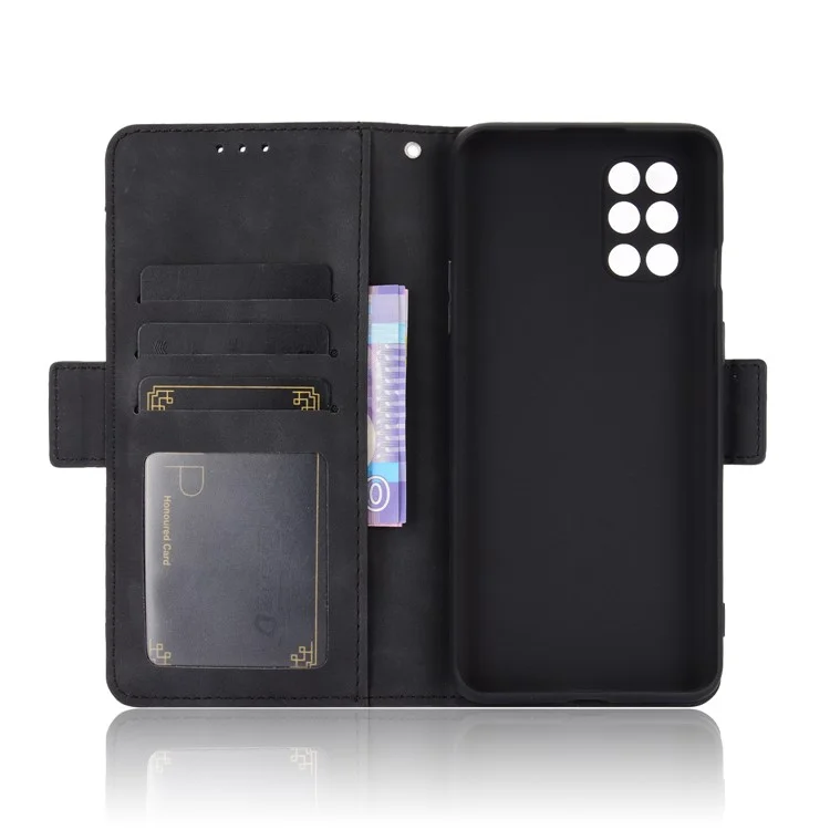 Funda de billetera de cuero con ranuras para tarjetas y bolsillo para efectivo para OnePlus 8T - Negro