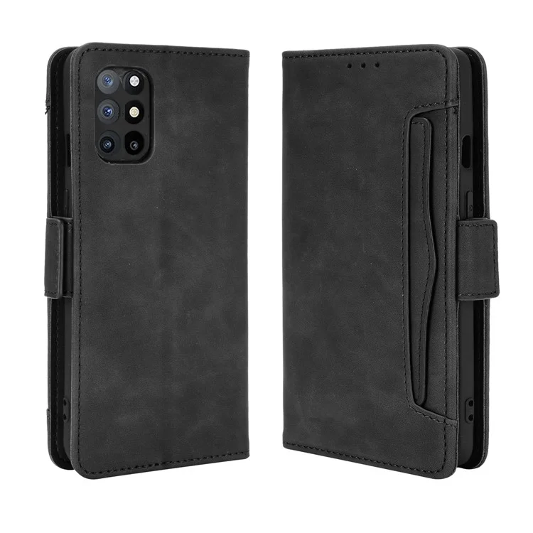 Kartonschlitze + Bargeldpocket Leder Brieftasche Telefonabdeckungsschale Für OnePlus 8t - Schwarz