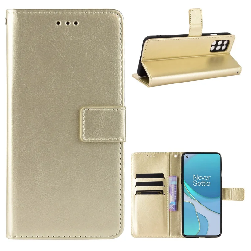Crazy Horse Texture Magnetic Leather Wallet Phone Case for OnePlus 8T - Gold