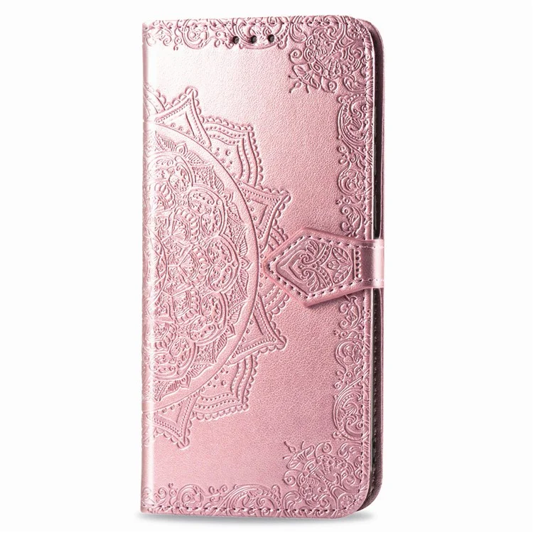 Caixa de Couro de Flor Mandala em Relevo Com Carteira Para o OnePlus Nord - Rosa Ouro